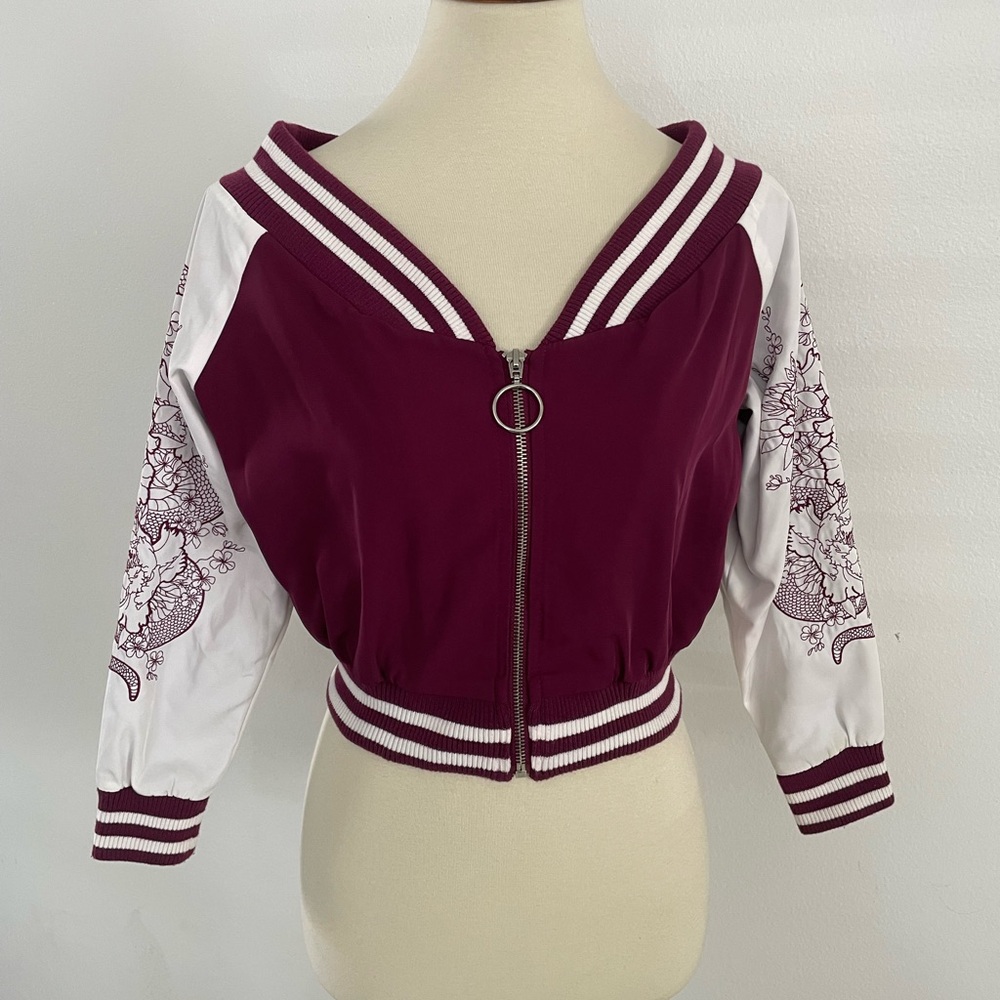 Cotton On Maroon and White Bomber Jacket Sz 2